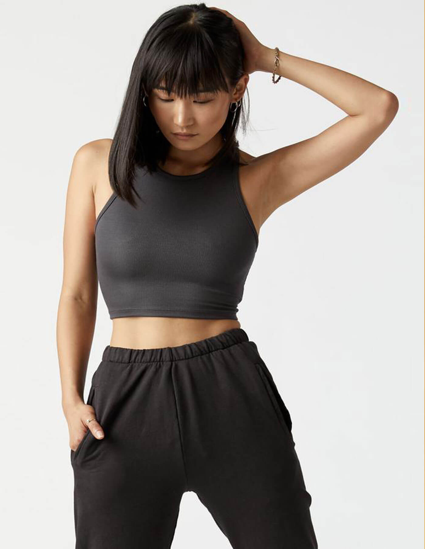 Joah Brown Cropped Top In Charcoal at Storm Fashion